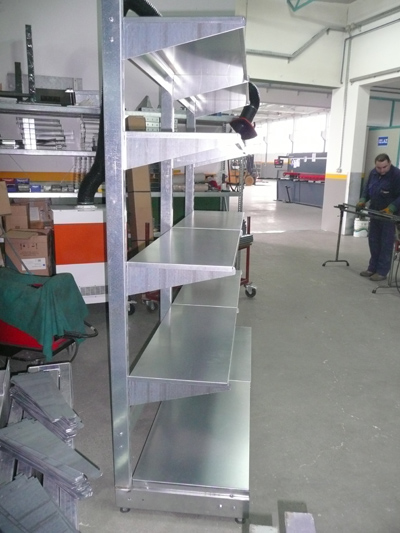 Galvanized shelves of shops