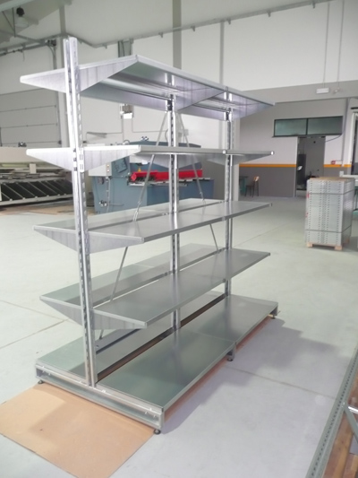 Galvanized shelves of shops