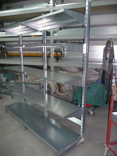 Galvanized shelves of shops